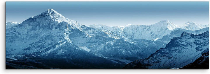 Sinus Art 150x50cm Wandbild – Farbe Blau Petrol Panoramabild Wandbild auf echter Leinwand in sehr ho