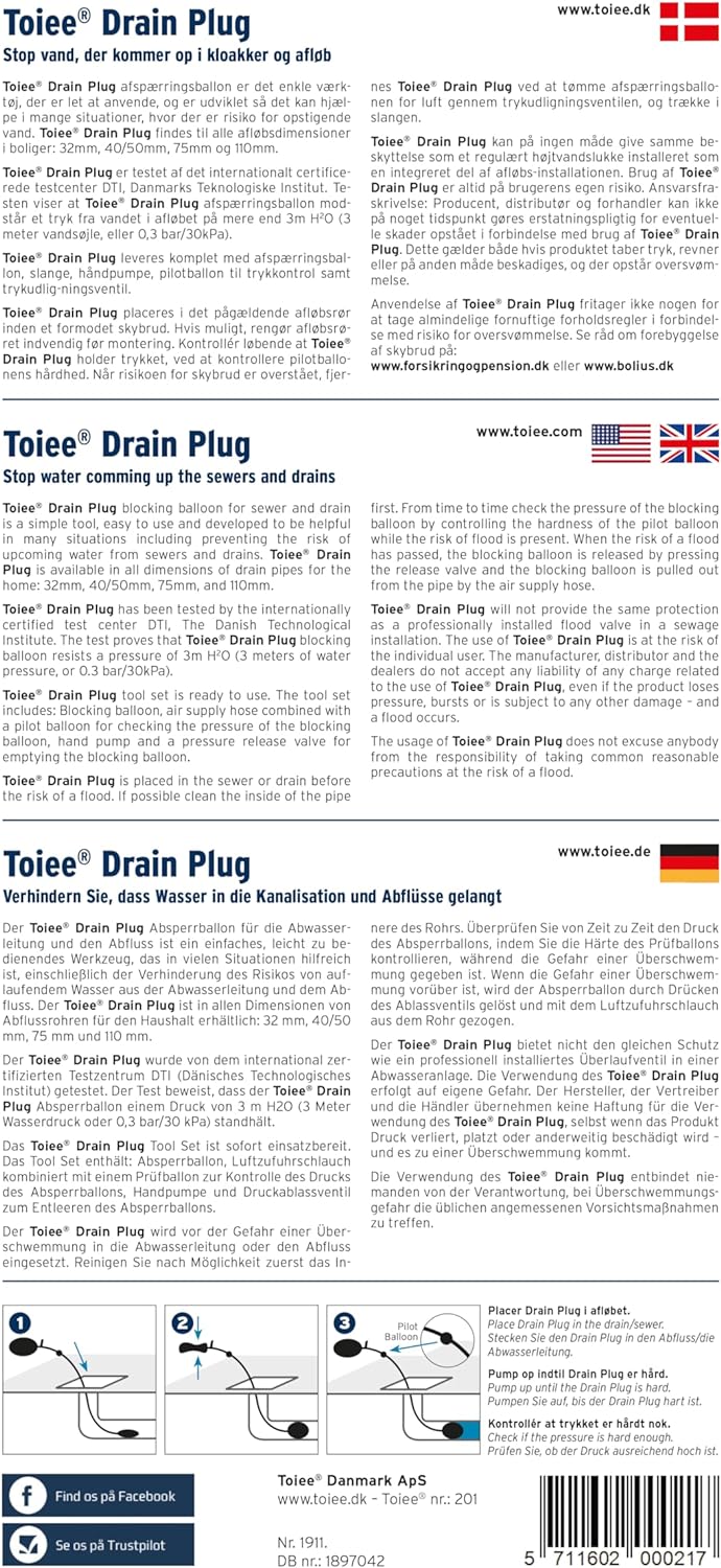 Toiee Drain Plug (40/50 mm). Mit einem Toiee Drain Plug (Absperrballone) kann Man das Abflussrohr de
