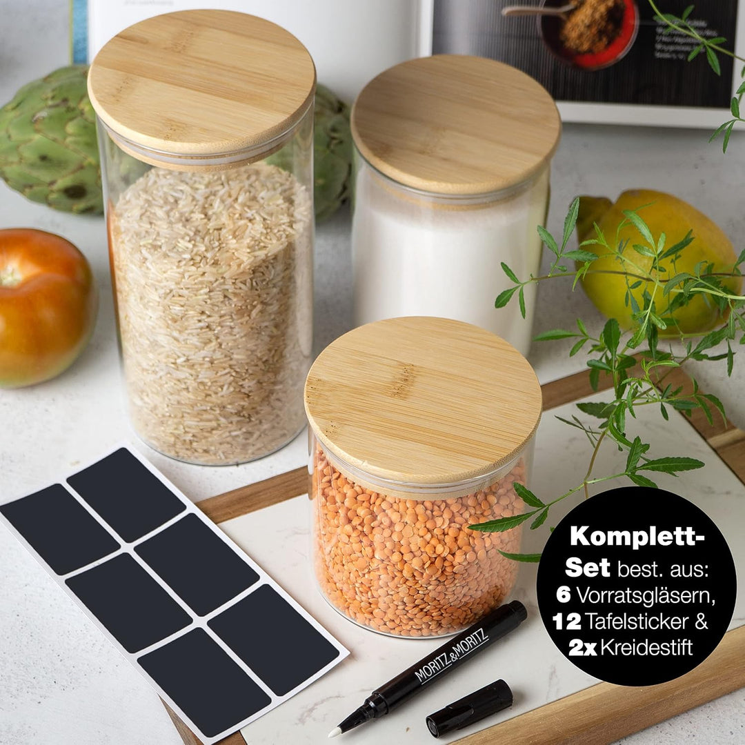 Moritz &amp; Moritz 6x Vorratsgläser mit Deckel Set 2x 1500 ml 2x 750 ml, 2x 500 ml – 6x Vorratsdosen Gl