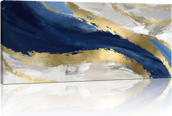 Mit Rahmen Grosses Leinwandbilder Bilder, Abstrakt Blaues Goldenes Marmor bild auf leinwand Wandkuns