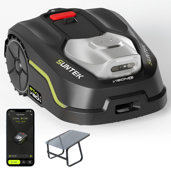 SUNTEK Mähroboter ohne Begrenzungskabel mit Garage, RTK+Vision Rasenmäher Roboter, KI Auto Kartierun