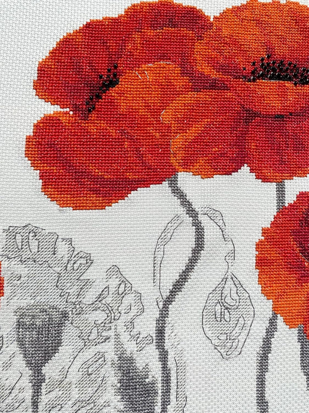 Riolis Stickbild-Set, Motiv Rote Mohnblumen, Kreuzstich