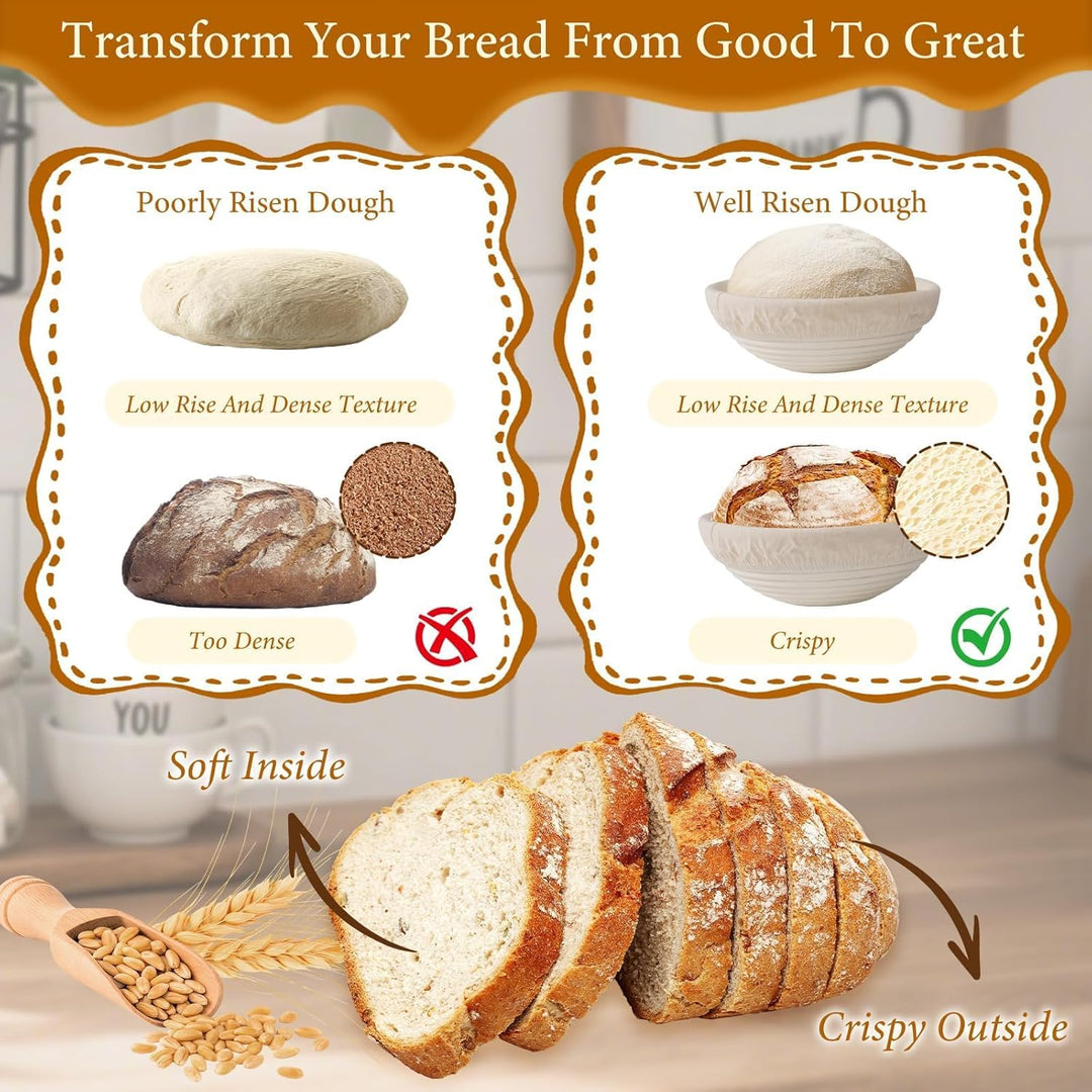 Sauerteig Starter Set, Gärkorb Brot Set, Komplettset Brot Backen Zubehör, Geschenk für Anfänger und