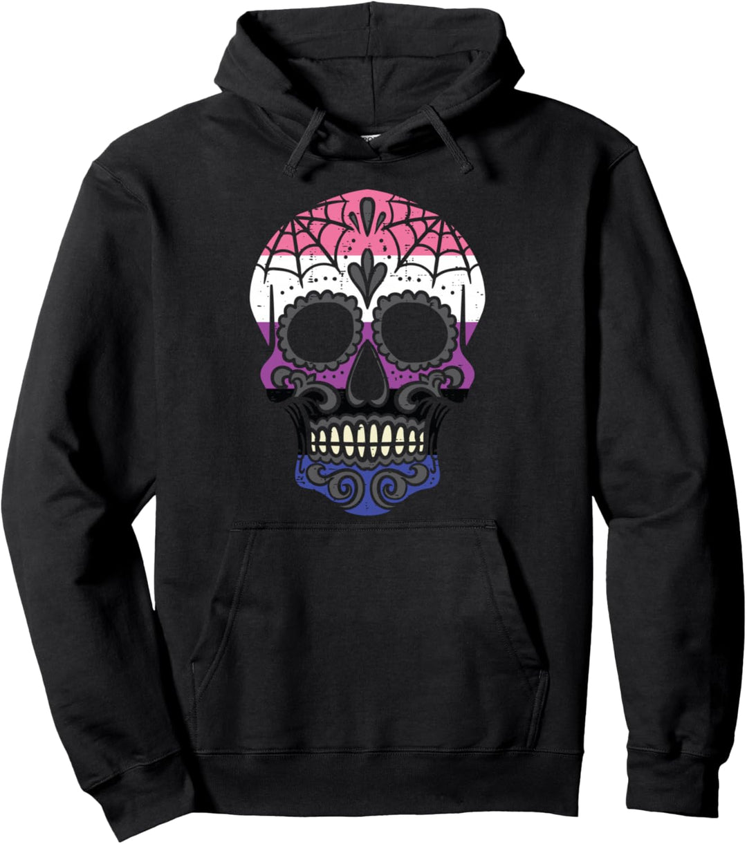 Sugar Skull Mexican Genderfluid Pride Flag Enby LGBTQ Gift Pullover Hoodie