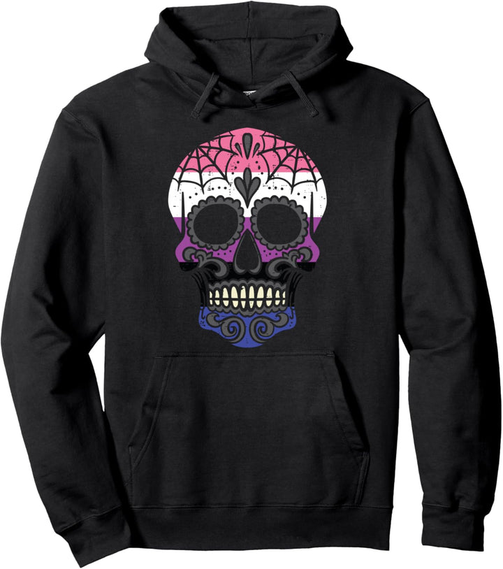 Sugar Skull Mexican Genderfluid Pride Flag Enby LGBTQ Gift Pullover Hoodie
