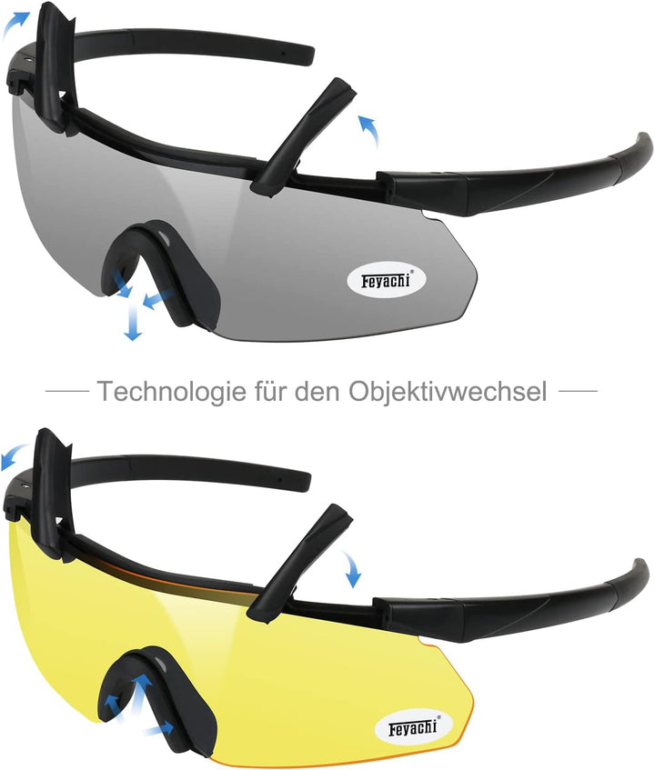Feyachi Schiessbrille mit 3 Austauschbaren Gläsern, Schutzbrille Schlagfester Augenschutz, UV-400-S