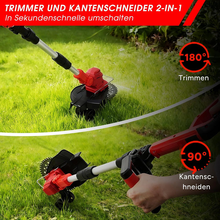OUTIGO Akku-Freischneider, Akku-Rasenmäher, betrieben mit 1 x 21 V - 4 Ah Akkus, mit klappbarem Tele