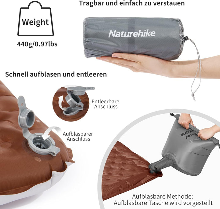 Naturehike Camping Isomatte Ultraleicht 5,8 R-Wert, 8 cm Dicke Aufblasbare Isomatte 4 Jahreszeiten L