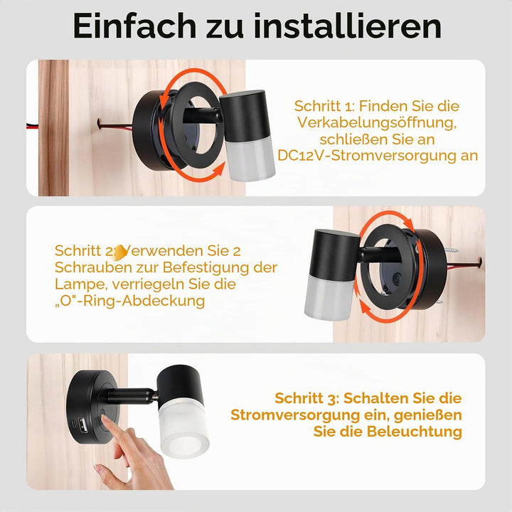 acegoo 12V Leselampe Wohnmobil LED Dimmbar Bett Lampe mit USB-Schnellladegerät, Acryl Spot 24VDC für