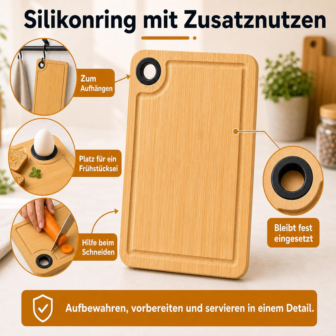 SHUESS 5 Stück Schneidebrett Set Bambus – 28x18x1 cm Frühstücksbrettchen Bambus gross, Schneidebrett