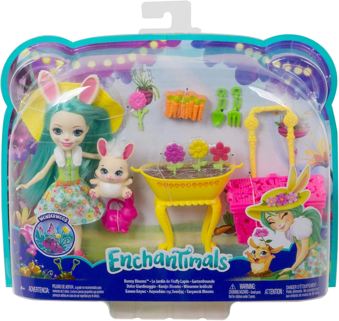 Enchantimals GJX33 - Gartenfreunde Spielset mit Fluffy Bunny Puppe, Tierfreund Mop und Zubehör, Spie