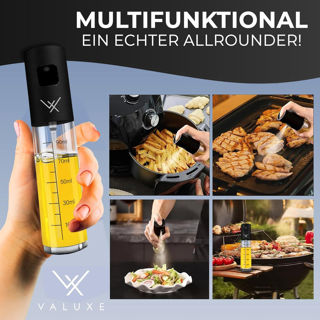 VALUXE® Ölsprüher [BLACK ORIGINAL] - Extrem präzise Öl-Sprühflasche aus Edelstahl und Glas - Multifu