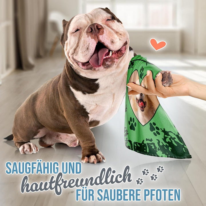 PR Print Royal Personalisiertes Hundehandtuch mit Foto & Name selbst gestalten - Herz - Pfotentuch f