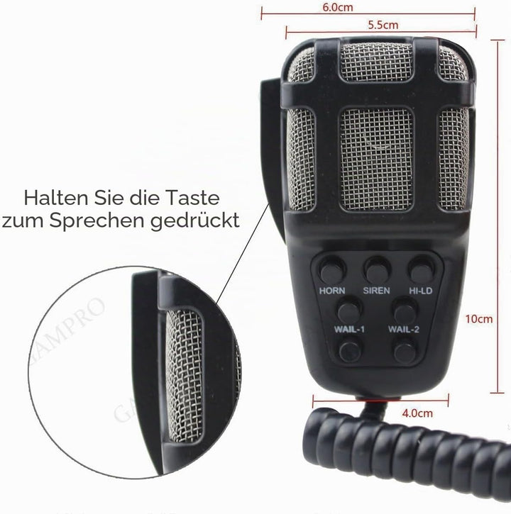 Yida 12V 80W 7 Tone Sound Auto Sirene Fahrzeug Horn mit Mic PA Lautsprechersystem Emergency Sound Am