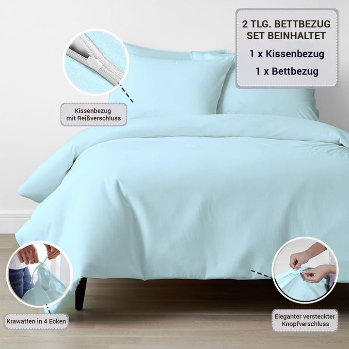 Pizuna 800 Fadenzahl aus Baumwolle Bettwäsche Baby blau, 100% Langstaple Baumwolle Bettbezug und Kis