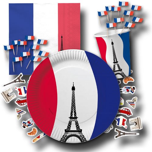 Frankreich Motiv-Partygeschirrset Vive LA France Partygeschirr Set Frankreich Flagge, Partygeschirr