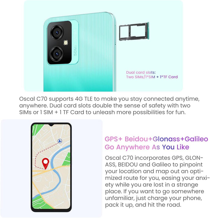OSCAL C70 Android 12 Handy Ohne Vertrag, Octa-Core 10GB+128GB (2TB TF-Erweiterung), 50MP+8MP Kamera,
