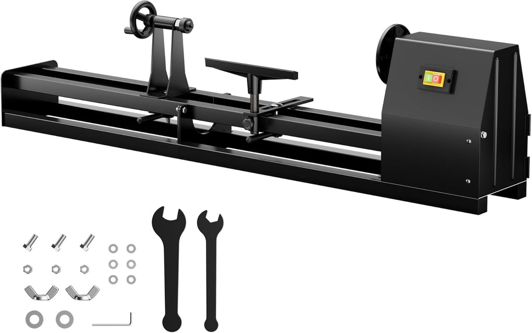 Wiltec Drechselbank 400 W mit verstellbarem Reitbock, Drechselmaschine mit Planscheibe u. Sicherheit