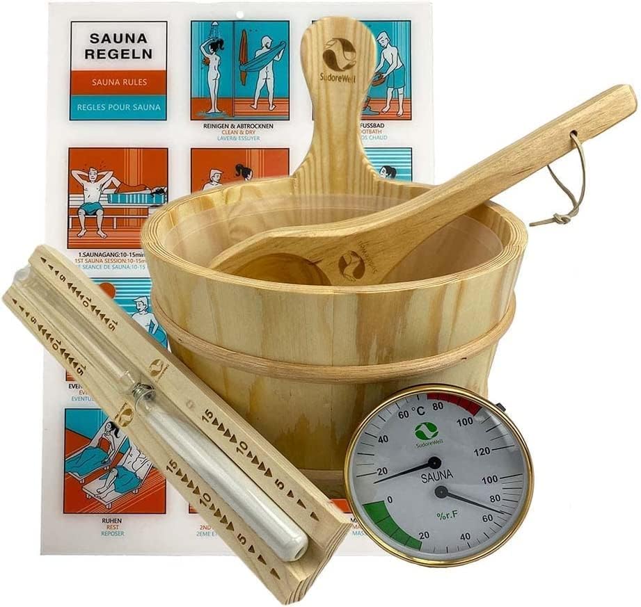 Sauna Zubehör Set Premium 4.0 Saunaset 6-teilig aus Kiefernholz