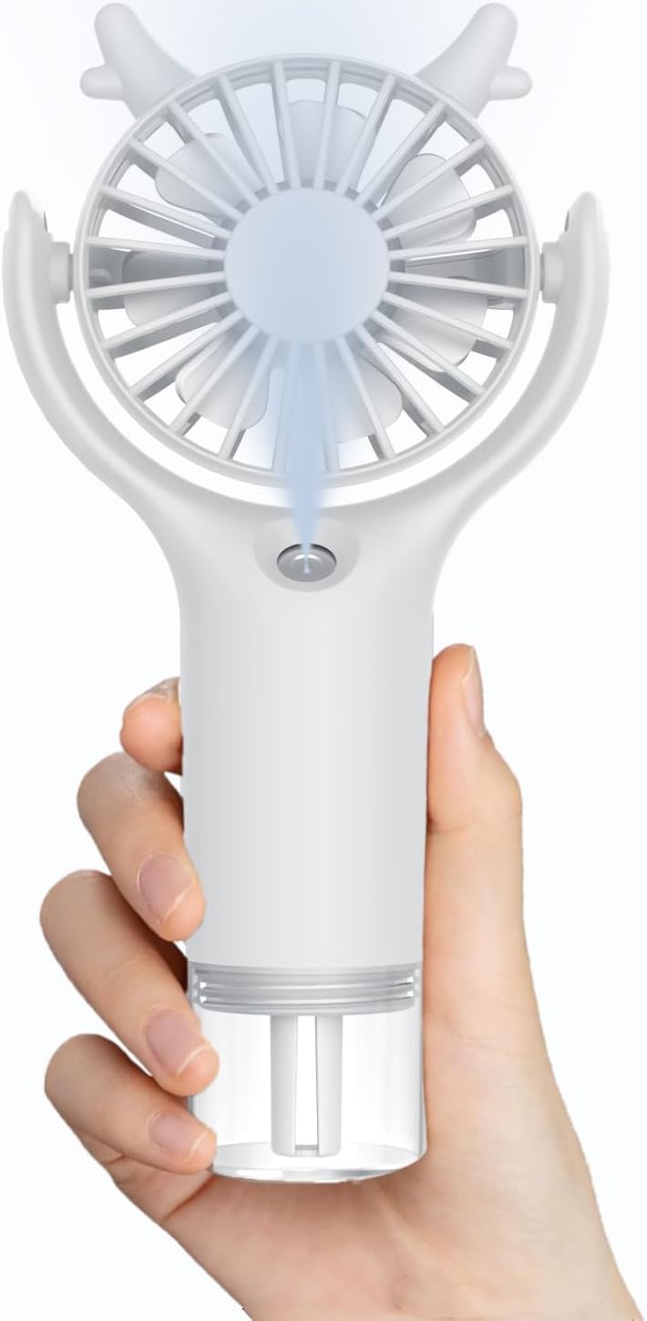 Mini Handventilator mit Feuchtigkeitsfunktion, Tragbarer Taschenventilator USB-C Wiederaufladbarer,