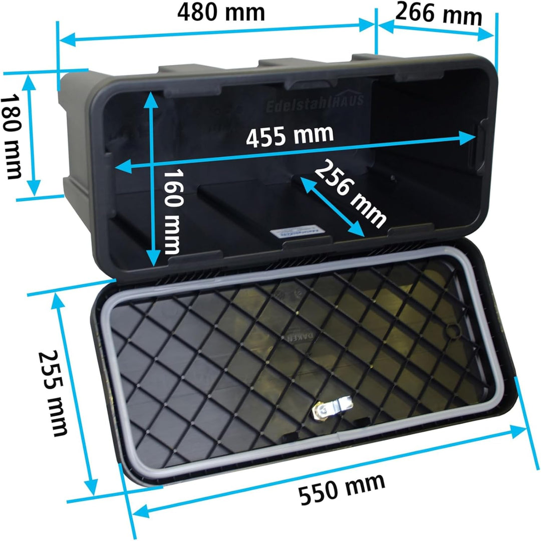 Deichselbox Daken Blackit Lite, Werkzeugkasten, Gurtkiste, Anhängerbox, Staukiste, Daken B24-2 + Mon