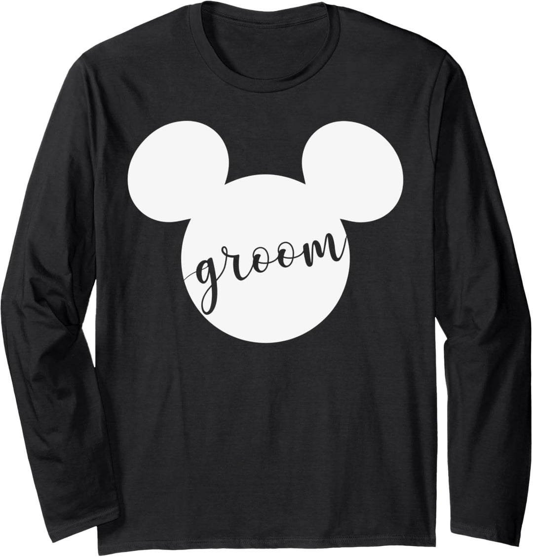 Disney Mickey Mouse Head Silhouette Groom Cursive Text Langarmshirt
