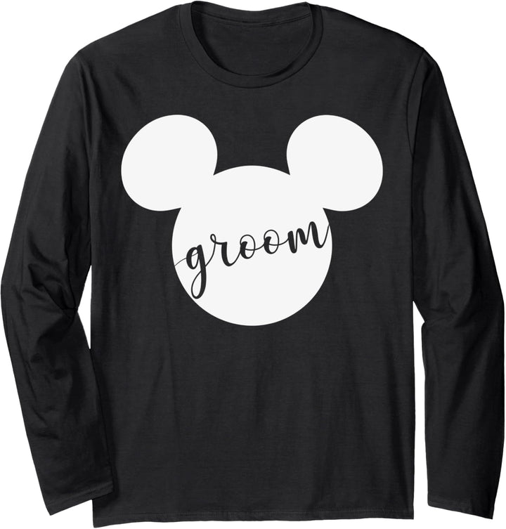 Disney Mickey Mouse Head Silhouette Groom Cursive Text Langarmshirt