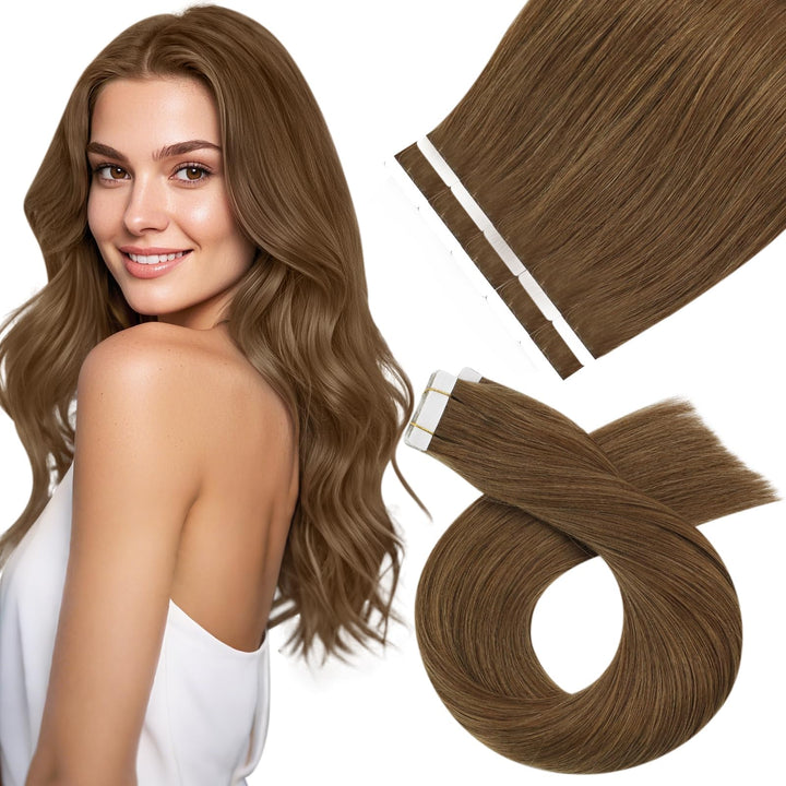 Moresoo Tape in Extensions Echthaar Braun 60cm Remy Echthaar Extensions Tape Haarverlängerungen Dick