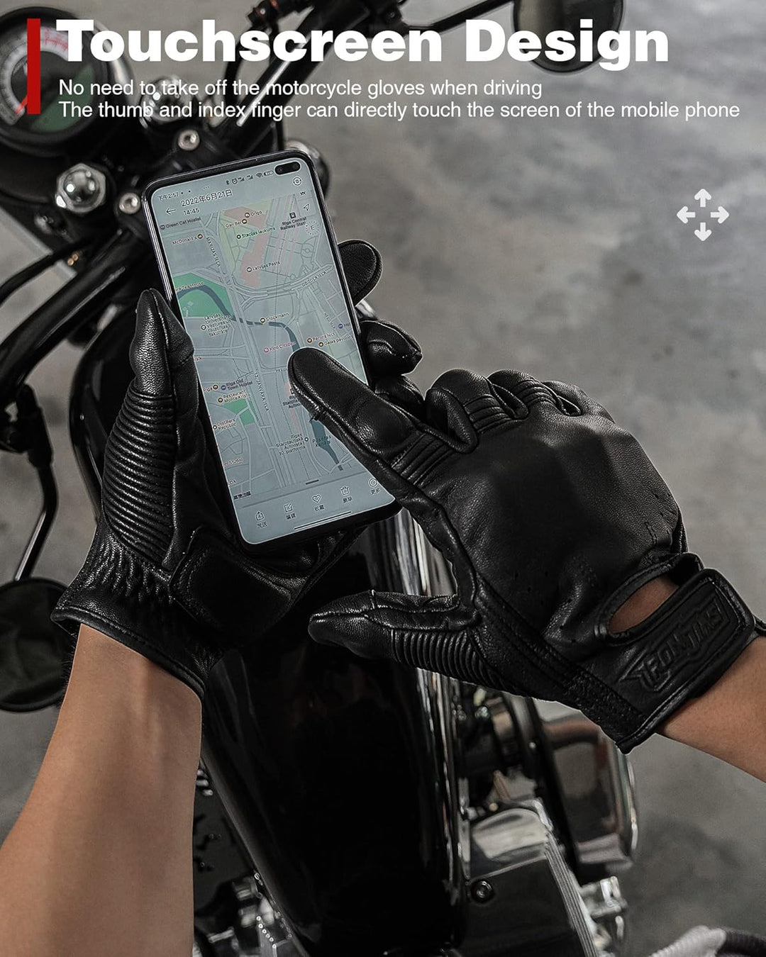 Grapelet Motorradhandschuhe aus Leder, Touchscreen-Motorradhandschuhe mit Knöchelschutz aus PU-Mater