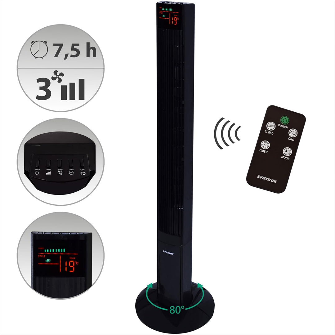 Syntrox Säulenventilator Triforia | Turmventilator | Tower Fan | Turm Tower, mit Fernbedienung, leis