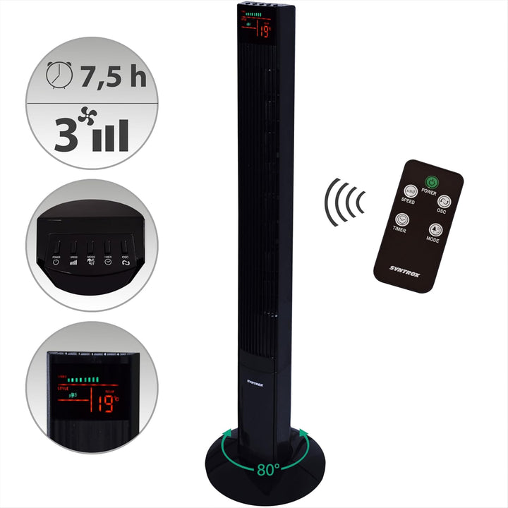 Syntrox Säulenventilator Triforia | Turmventilator | Tower Fan | Turm Tower, mit Fernbedienung, leis