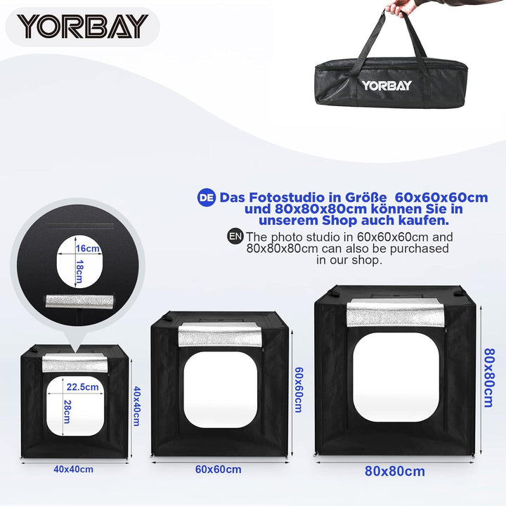 Yorbay Fotostudio Set 40 x 40 x 40cm CRI 95+ LED-Fotobox Lichtbox Lichtwürfel Profi Fotografie Licht