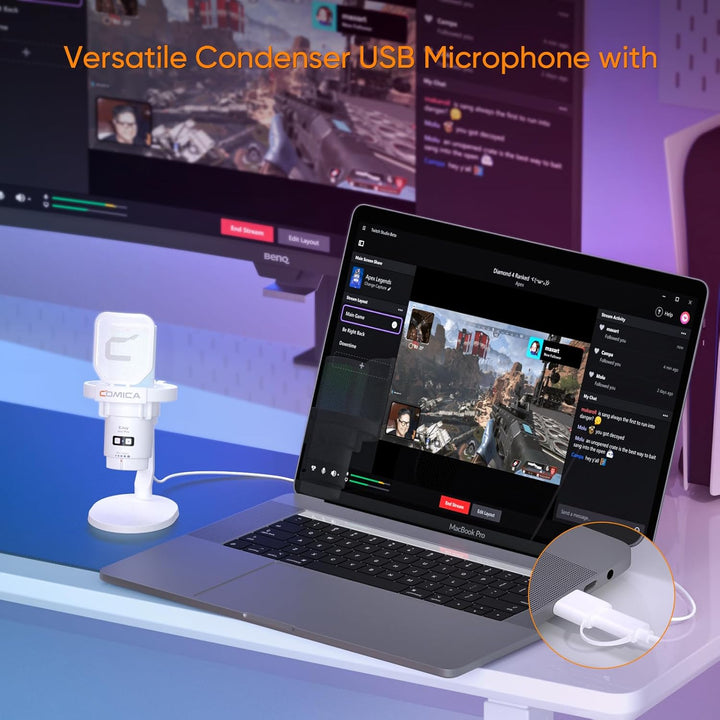 COMICA EJoy Uni USB Gaming Mikrofon für PC mit Rauschunterdrückung, Monitor, Gain, Stummschaltung, R