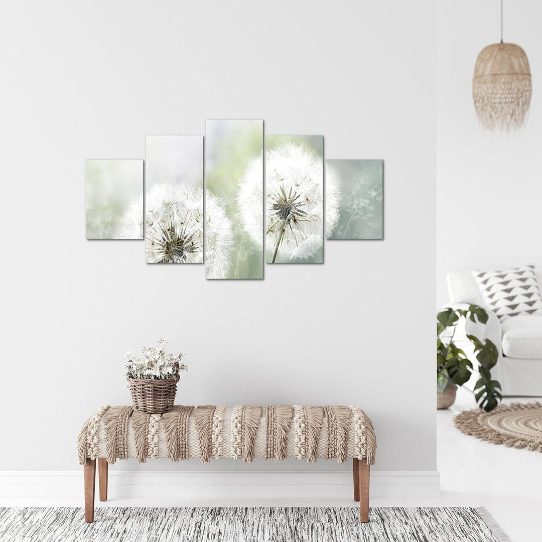 Runa Art Bild Wohnzimmer Schlafzimmer Pusteblume 5 Teilig Natur Grau Grün Wandbilder auf Vlies Leinw