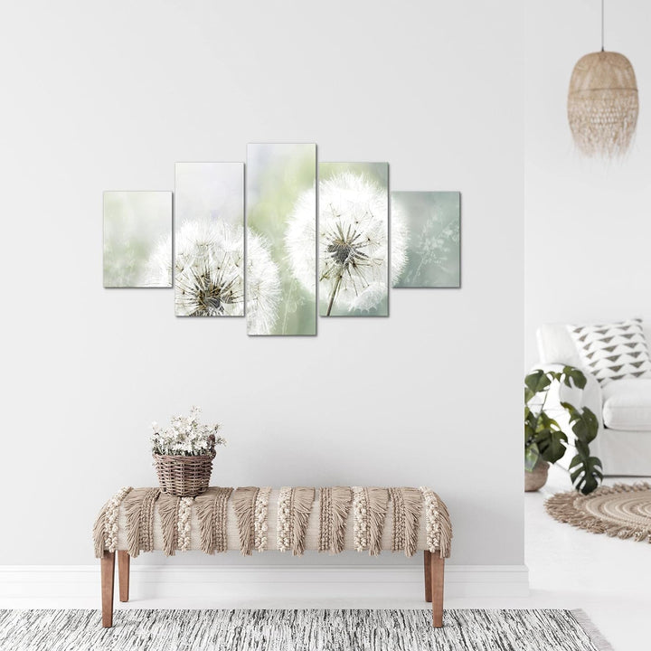 Runa Art Bild Wohnzimmer Schlafzimmer Pusteblume 5 Teilig Natur Grau Grün Wandbilder auf Vlies Leinw