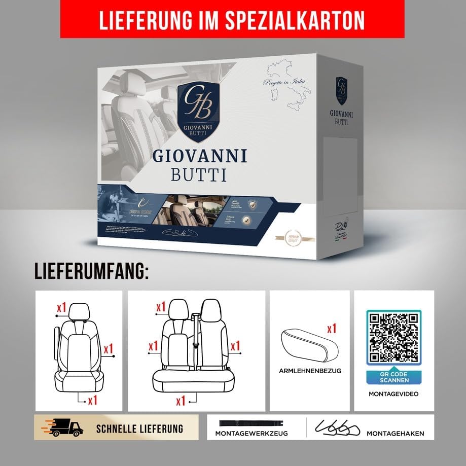 GIOVANNI BUTTI Autositzbezüge Universal 2+1 für Renault Master (2011-2023), Opel Movano (2011-2021)
