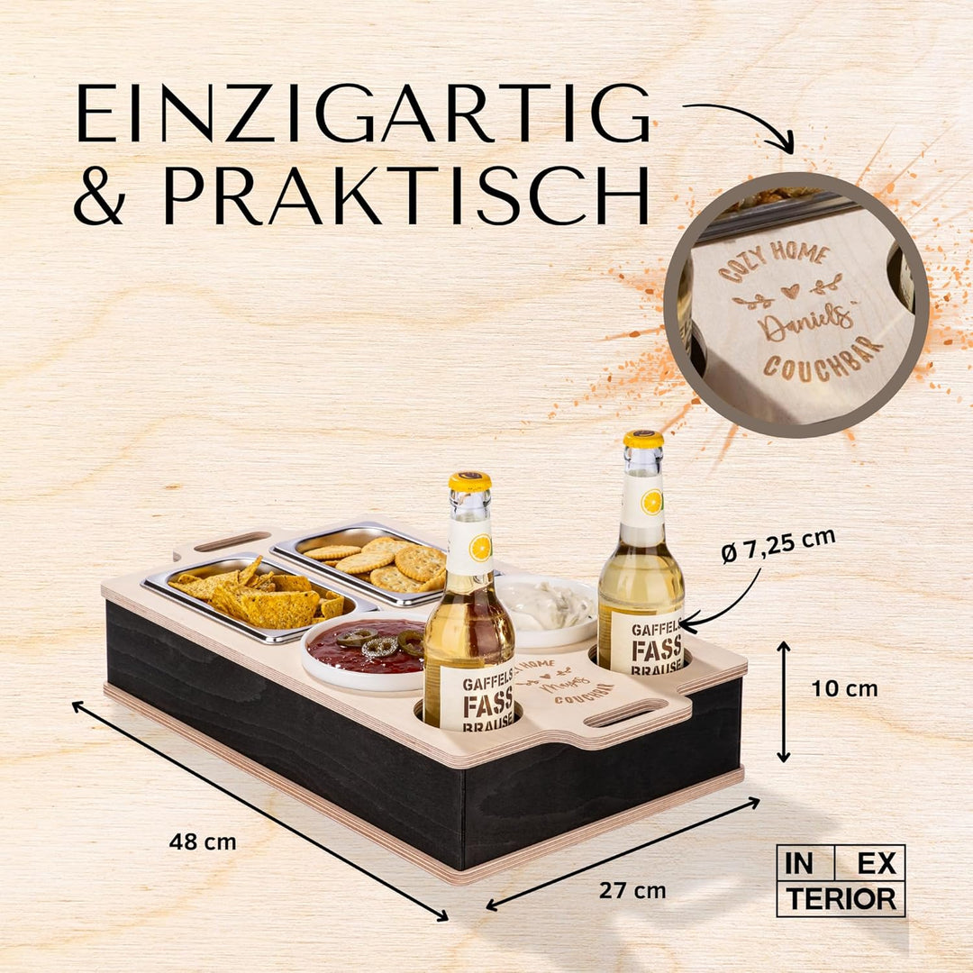 INEXTERIOR CouchBar Double - PERSONALISIERBAR - handgefertigt in Deutschland - Snackschalen und Flas