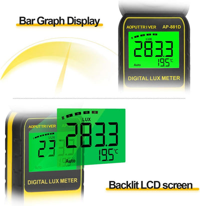 AOPUTTRIVER Digital Luxmeter, Belichtungsmesser, Tragbare Photometer AP-881D Lichtmesser mit Bereich