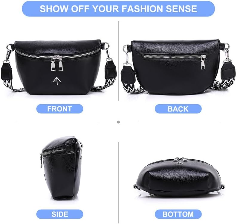 EINYNIUER Umhängetasche Damen Klein Bauchtasche Damen Stylisch Crossbag Breiter Gurt Schwarz Kreditk