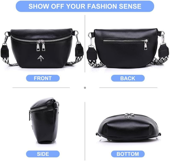 EINYNIUER Umhängetasche Damen Klein Bauchtasche Damen Stylisch Crossbag Breiter Gurt Schwarz Kreditk