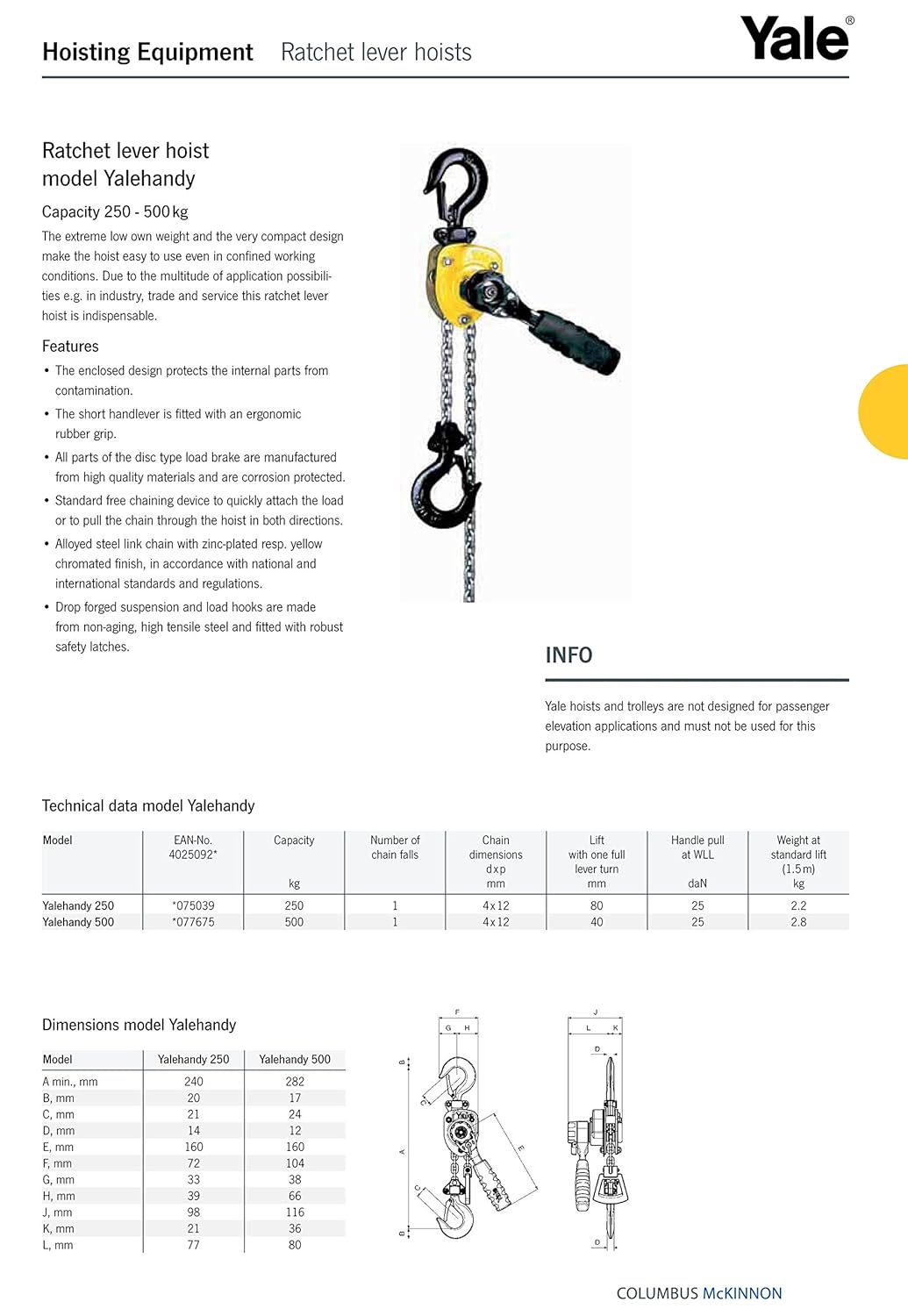 Yale Handy Ratschenhebel, 1.5m, 1 250kg 1,5 m, 250kg 1,5 m