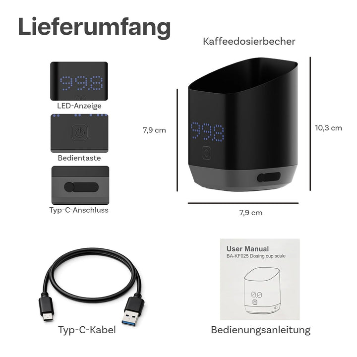 Digitale Kaffeewaage mit LED-Display von MMOBIEL – 0.1g/1g Präzision Kaffee Dosierbecher für Espress