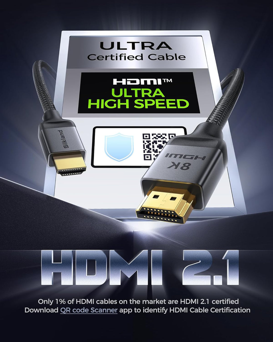 Silkland 10K 8K HDMI 2.1 Kabel 3m, 2Pack Zertifiziertes HDMI®Kabel 4K@144Hz/120Hz 8K@60Hz, eARC, HDR