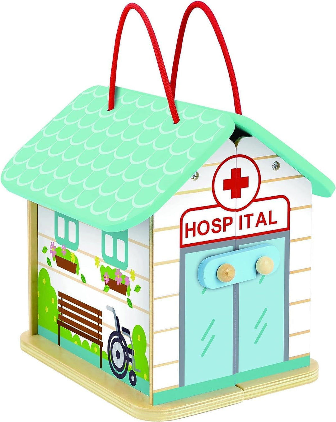 Tooky Toy Zusammenklappbares Krankenhaus aus Holz