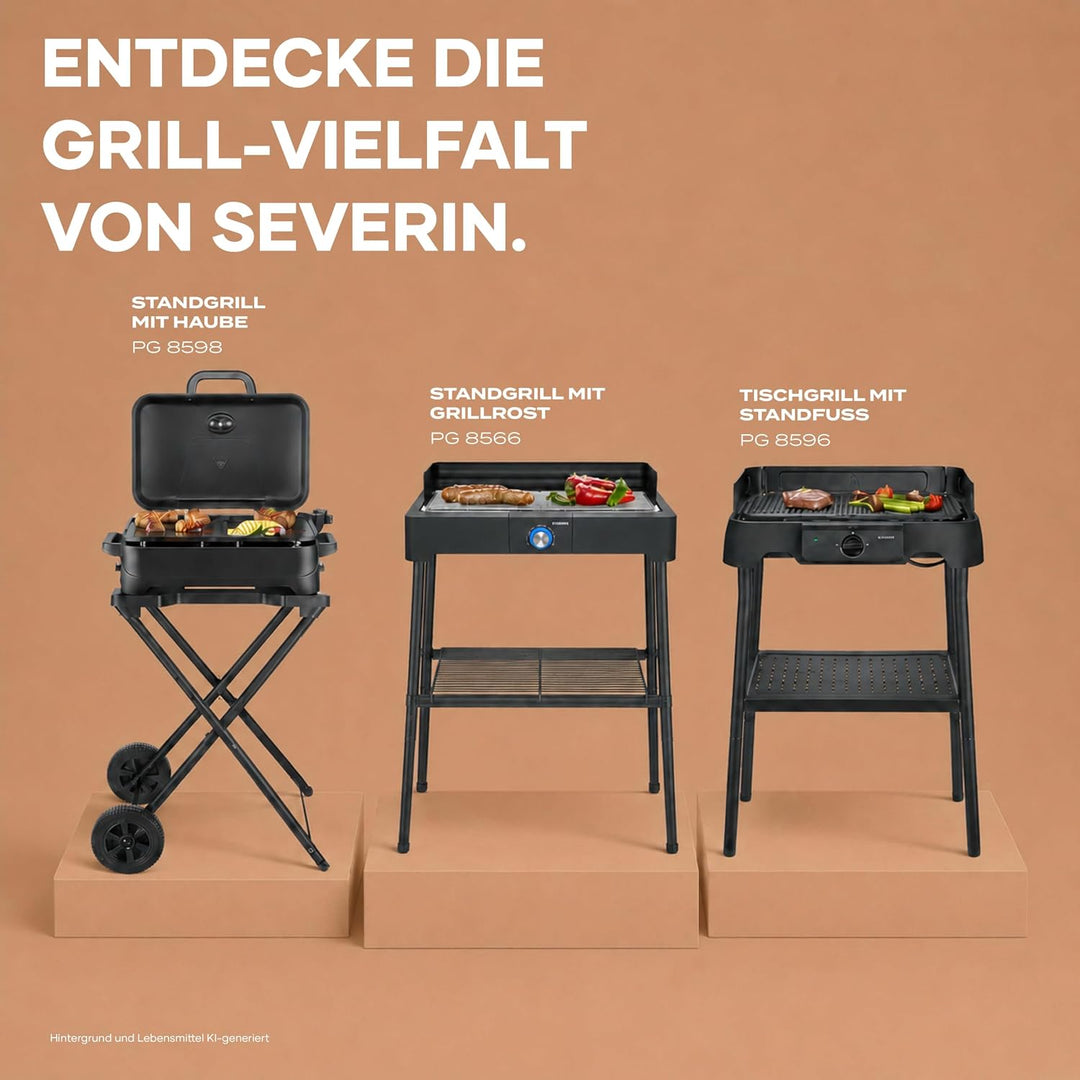 SEVERIN Standgrill mit Edelstahl-Grillrost und Standuntergestell und Ablagerost, Elektrogrill mit sc
