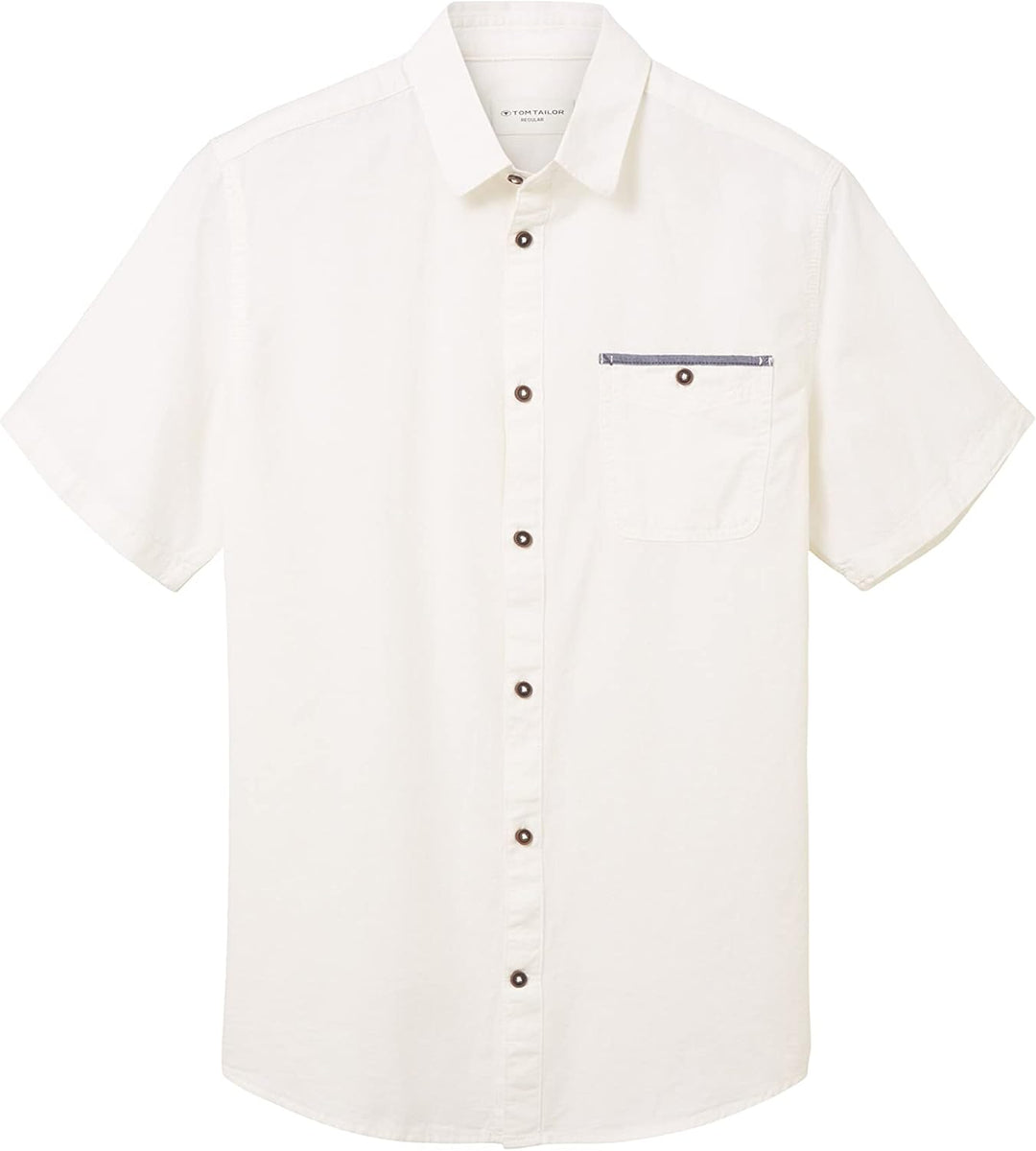 TOM TAILOR Herren Chambray Kurzarm-Hemd mit Brusttasche S 10332 - Off White, S 10332 - Off White