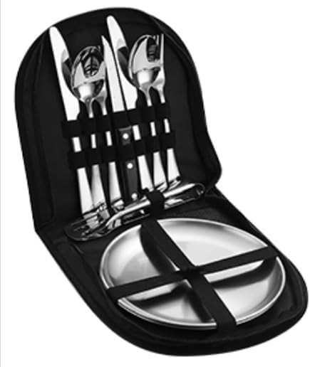 Camping Geschirr 2/4 Personen, 11/21PCS Camping Zubehör Camping Besteck Set Edelstahl Picknick Zubeh