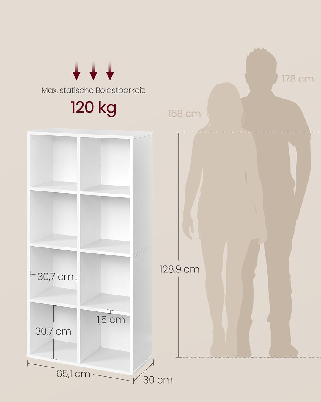 VASAGLE Bücherschrank, Bücherregal, mit 8 Fächern, Büroregal, Würfelregal, Standregal, für Wohnzimme