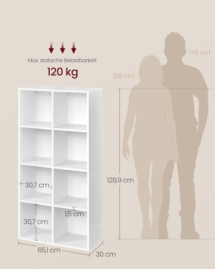 VASAGLE Bücherschrank, Bücherregal, mit 8 Fächern, Büroregal, Würfelregal, Standregal, für Wohnzimme