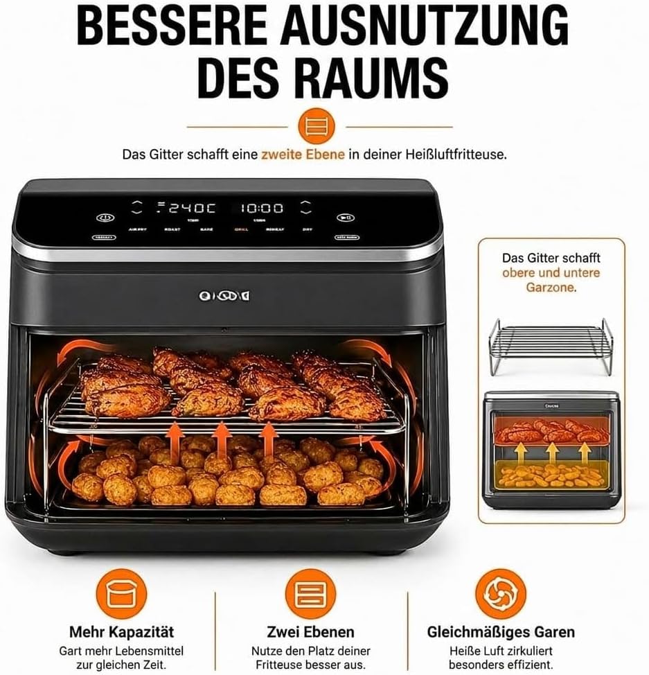 Gitter für Heissluftfritteuse kompatibel mit Ninja Foodi Flexdrawer Dual Air Fryer 10,4L/COSORI Dual